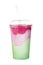 Delicious berry milk dessert in plastic cup isolated
