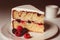 Delicious, bewitching piece of cake with berries. Created with generative AI