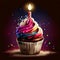delicious birthday cupcake with burning candle image