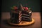 Delicious Black Forest cake with cherries, mint leaves and decorations