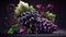 Delicious Black Grapes Bunch on Isolated Dark Background AI Generative