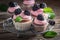 Delicious blackberry cupcake made of cream and fruits