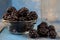 Delicious blackberry fruits in glass bowl