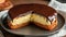 Delicious Boston cream pie with custard filling soft vanilla sponge and chocolate ganache on top. Iconic American dessert