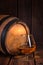 Delicious bourbon on a wooden barrel