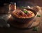 Delicious bowl of spaghetti with meatballs and parmisan cheese. Italian cuisine. Generative AI