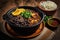 Delicious Brazilian feijoada served with rice. Generative AI.