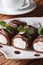 Delicious breakfast: chocolate crepes with ricotta vertical