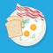 Delicious breakfast of fried eggs, bacon on white plate