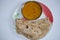 Delicious breakfast in the morning wheat flour chappati and curry