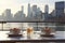 Delicious Breakfast on Table with Morning Sunlight Illuminating City Skyline View