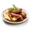 Delicious British Bangers and Mash with Gravy on a Plate .
