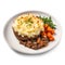 Delicious British Shepherd\\\'s Pie with Mashed Potatoes on a Plate .