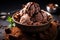 Delicious brown chocolate ice cream. Generative AI