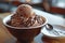 Delicious brown chocolate ice cream. Generative AI