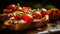 Delicious bruschetta sandwiches with tomatoes and mozarella.