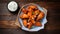 Delicious Buffalo Wings and Blue Cheese Dressing Food Combination Horizontal Background.