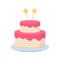 Delicious Cake for Birthday Party, Anniversary, Wedding. Colorful Sweet Tasty Bakery. Cute Cake with Pink Icing Cream on