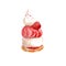 Delicious cake with meringue and raspberry. Hand drawn watercolor illustration isolated on white background. Vector