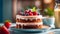 Delicious cake in a modern kitchen, joyful atmosphere, festive atmosphere and Happy Birthday, original cake recipes,