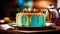 Delicious cake in a modern kitchen, joyful atmosphere, festive atmosphere and Happy Birthday, original cake recipes,