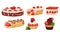 Delicious Cakes and Desserts with Berry and Chocolate Toppings Vector Set