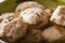 Delicious canederli in a broth close-up. horizontal