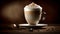 Delicious cappuccino over brown background and copy space.