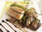 Delicious caribbean dish with Grilled Grouper fish Fillets with sautteed mushrooms