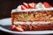 Delicious Carrot cake with cream and strawberries