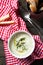 Delicious celery cream soup in a bowl