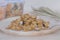 Delicious cereal caramel cornflakes warm tone background.