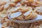 Delicious cereal cheese crispy cornflakes warm tone background.