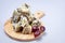 Delicious Cheese Gorgonzola and Grape on Wooden Cutting Board Top View Horizontal