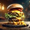 Delicious cheeseburger, culinary masterpiece made with a juicy, flavorful meat