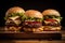 Delicious cheeseburgers on a wooden background - Ai Generated