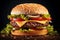 Delicious cheeseburgers on a wooden background - Ai Generated