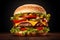 Delicious cheeseburgers on a wooden background - Ai Generated