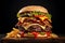 Delicious cheeseburgers on a wooden background - Ai Generated