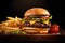 Delicious cheeseburgers on a wooden background - Ai Generated