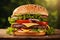 Delicious cheeseburgers on a wooden background - Ai Generated