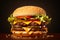 Delicious cheeseburgers on a wooden background - Ai Generated