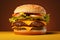 Delicious cheeseburgers on a wooden background - Ai Generated