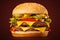 Delicious cheeseburgers on a wooden background - Ai Generated