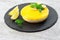Delicious cheesecake, creamy lemon cheesecake on rustic plate on rustic table