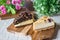 Delicious cheesecake slice .Healthy Homemade slice Cake. Chocolate cake with chocolate cream