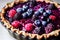 Delicious cherry pie with jam and various forest berries