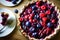 Delicious cherry pie with jam and various forest berries