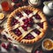 Delicious cherry pie in a platting, food design, cake amd bakery, fruit