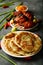 Delicious chicken fried and parathas,top view